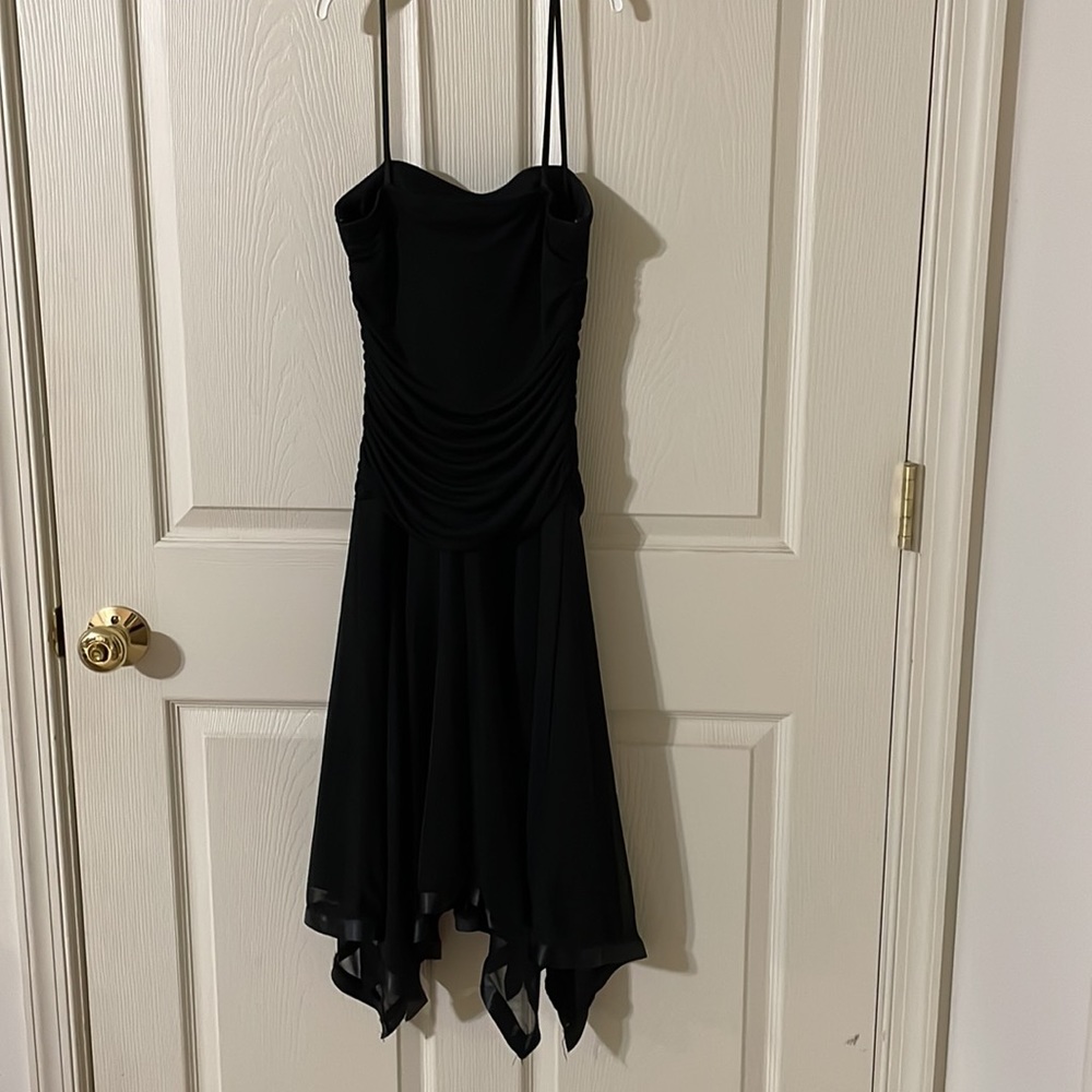 City Triangles Black chiffon with satin trim hem, t-length cocktail dress size S